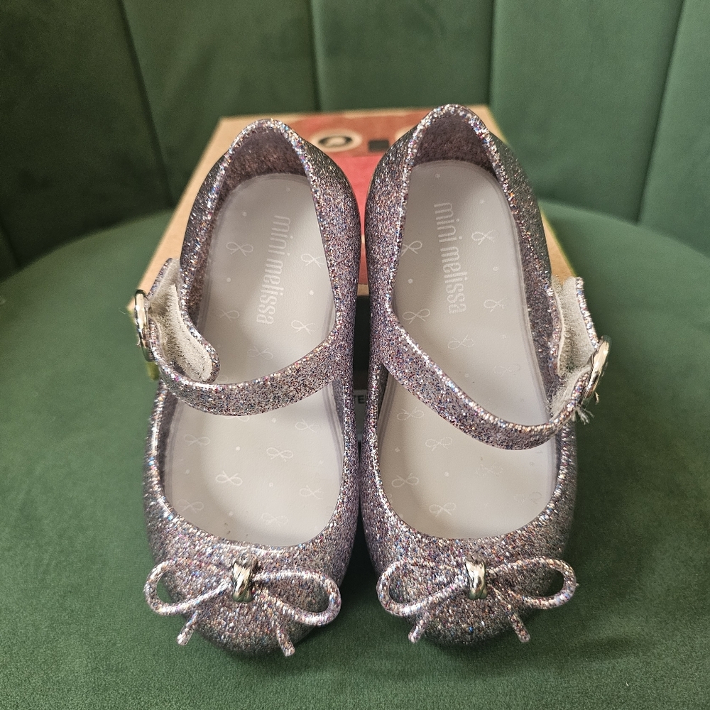 Mini Melissa Sweet Love Ballerina  Silver Glitter New - Tired on but never used